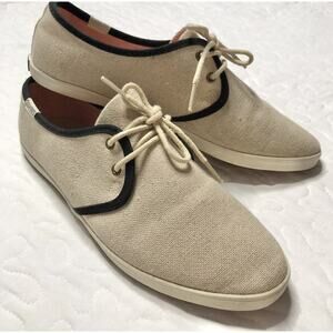 Soludos Womens Lace Up Sand Shoes Sneakers Beige With Black Trim Canvas Size 9